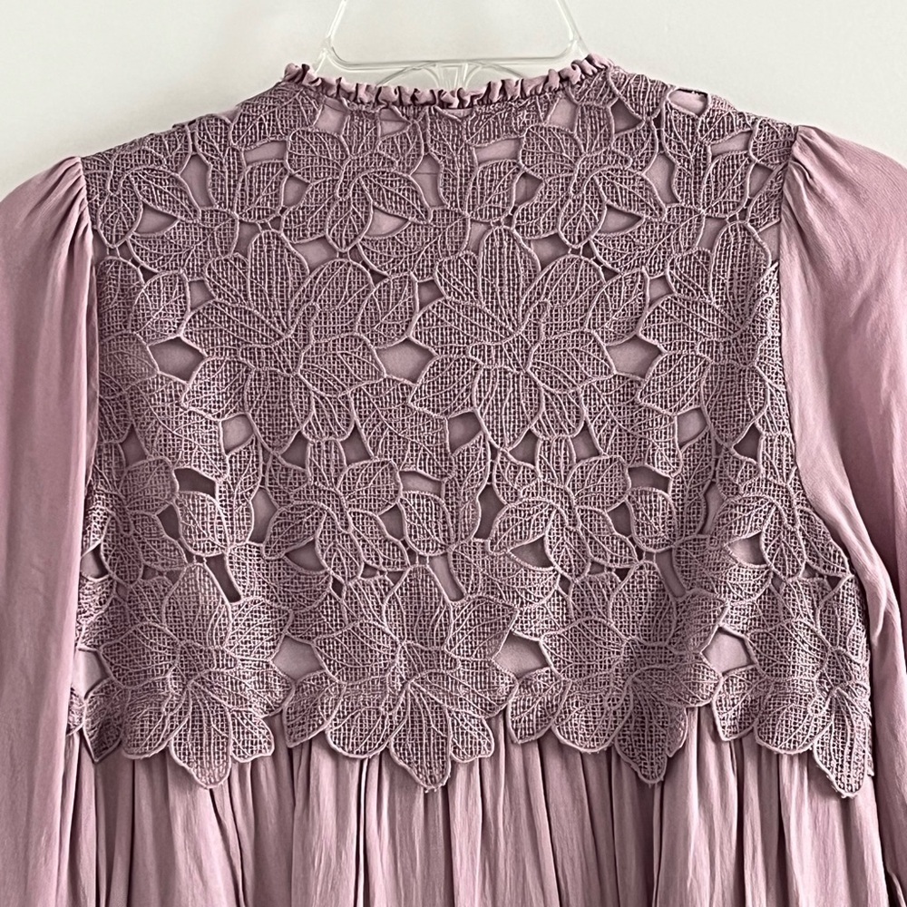 Anthropologie Embroidered Lace Tunic Dress Lilac Bohemian Size XXS Cottagecore - Picture 9 of 16